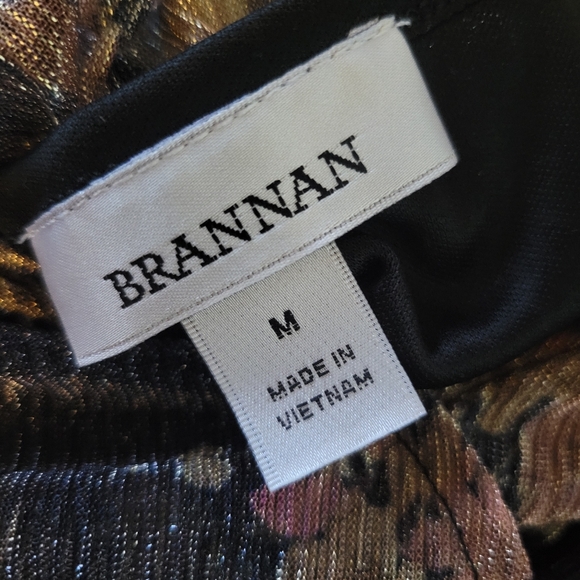SALE NWT Brannan Metallic Floral Peplum Blouse Long Sheer Sleeve Tie Back M - Picture 11 of 13